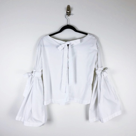 FREE PEOPLE Flare Sleeve Top So obviously Yours Bow S White - Picture 5 of 9